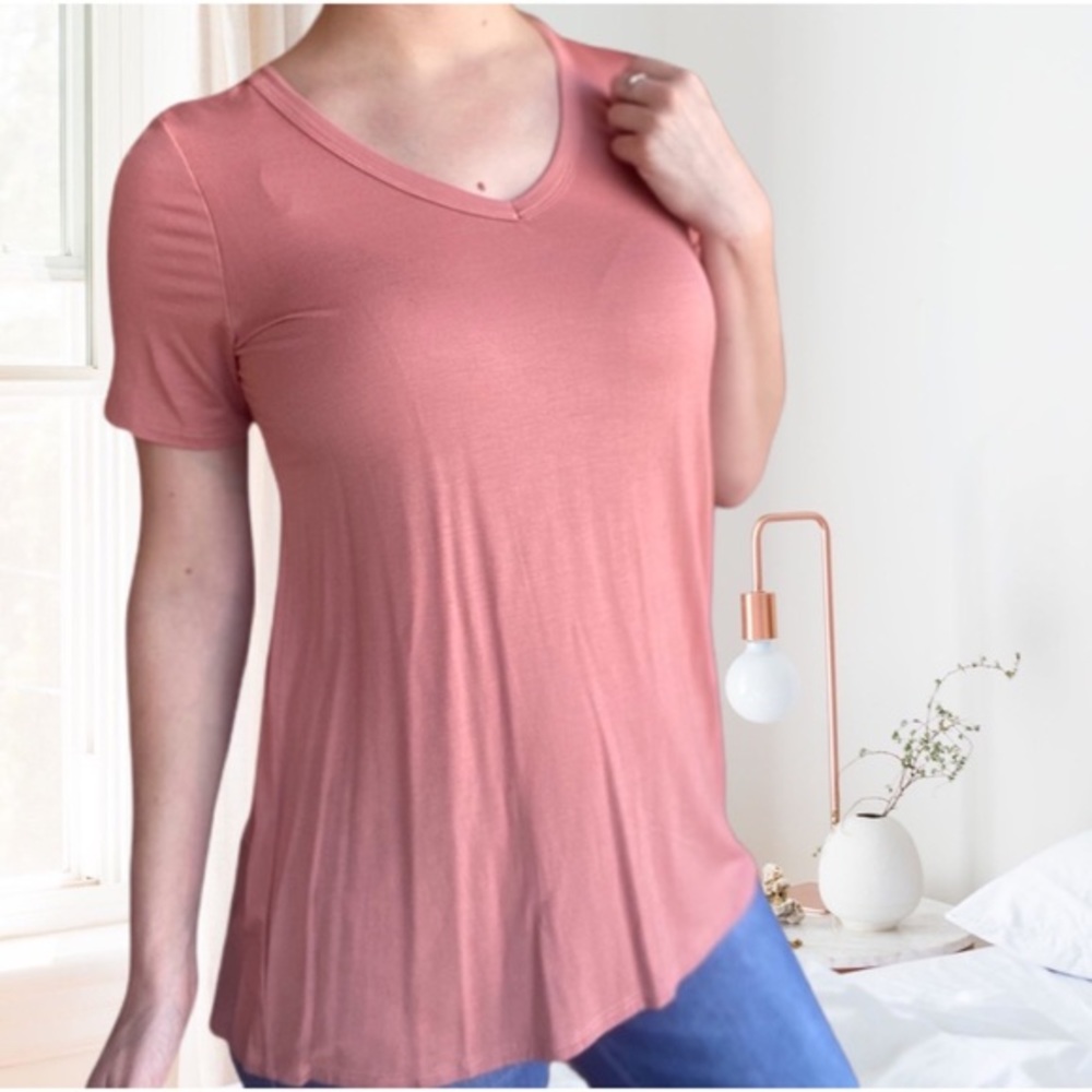 Modal V Neck Basic Tee Apricot